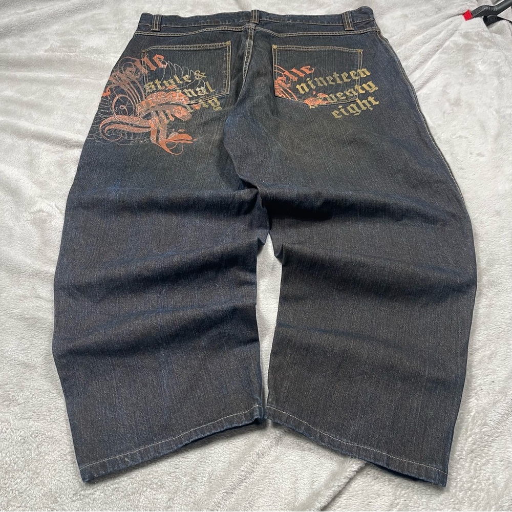 VTG Pelle Pelle Baggy Jeans Mens 40x28 Dirty Wash Glitter Skater Grunge Gothic